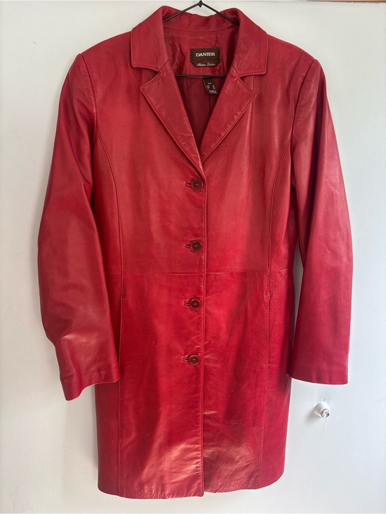 Danier Jackets & Blazers - Danier Red Leather 3/4 length Button-Front Coat